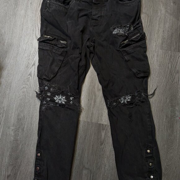 Boohoo Man Straight Leg Black Cargo Jeans (Size 40) - Picture 4 of 4